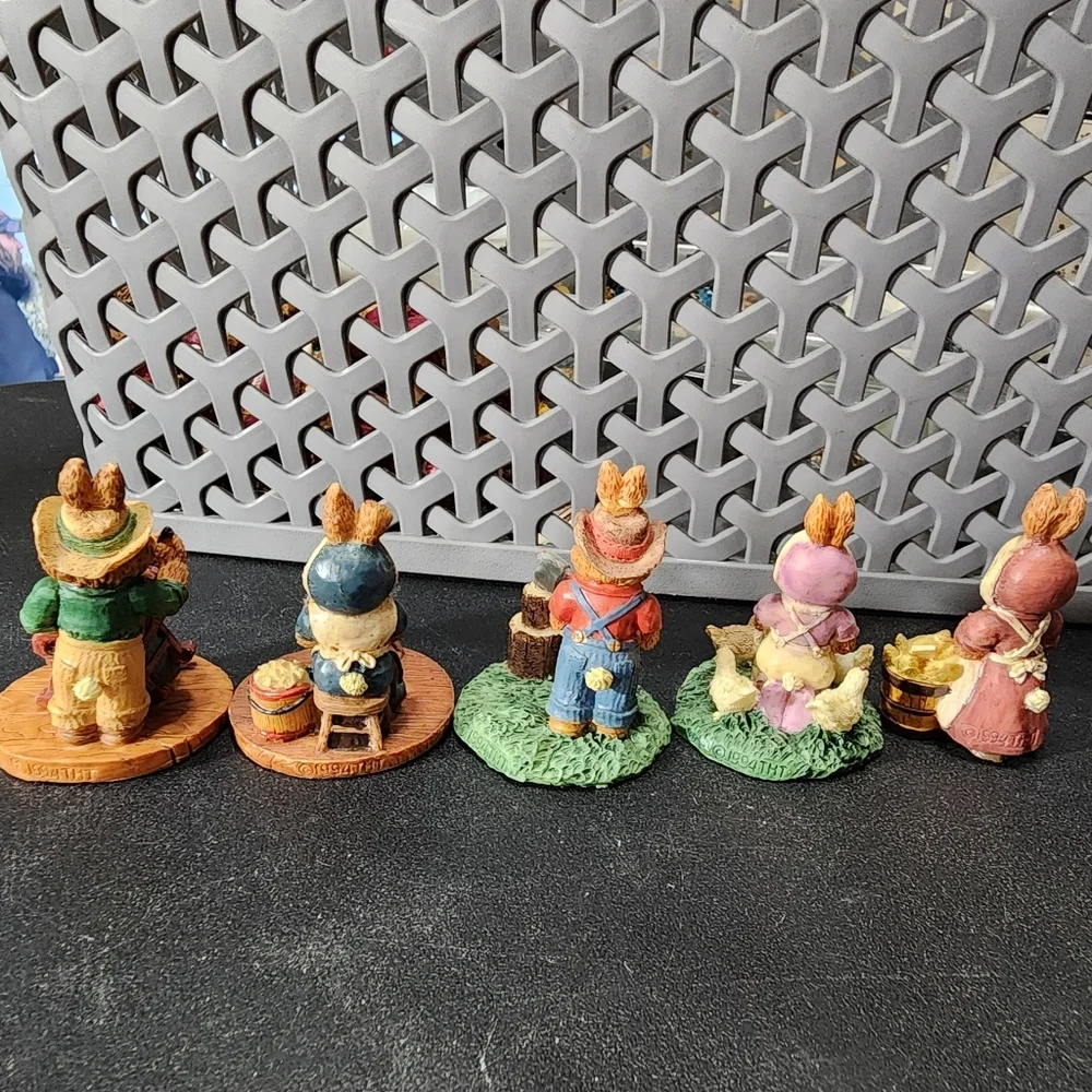 5 Tim Wolfe Country Bunnies Miniature Figurines Lot Resin Easter